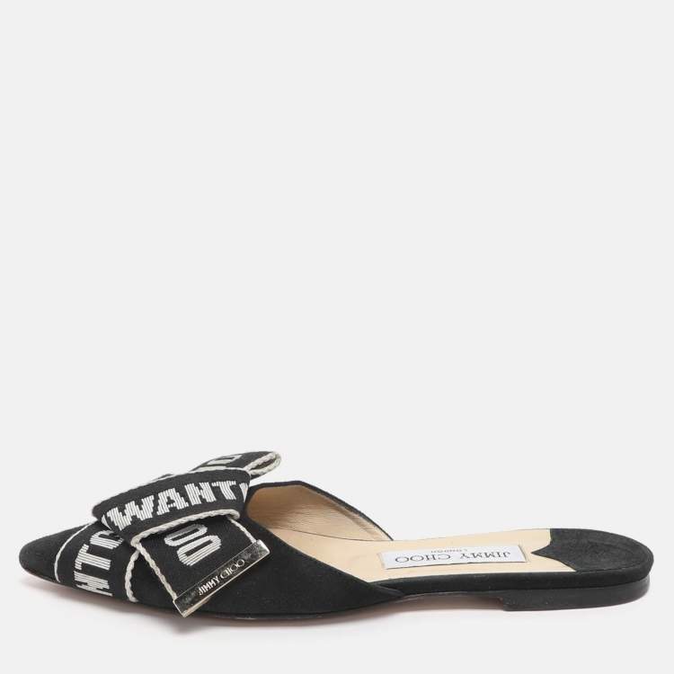Pre Owned Jimmy Choo Gretchen Size 36 Black Fabric and Suede Mules