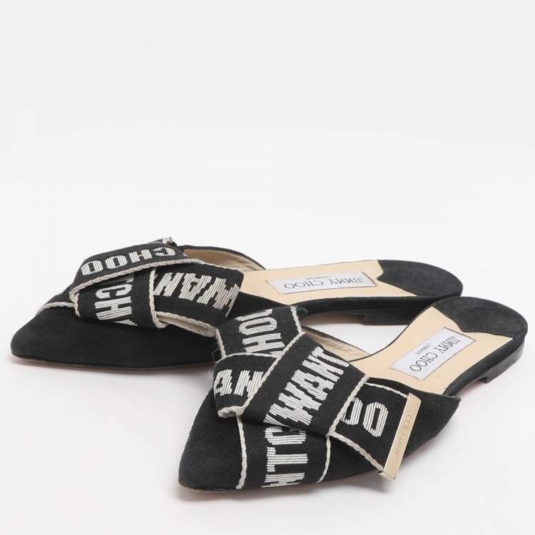 Pre Owned Jimmy Choo Gretchen Size 36 Black Fabric and Suede Mules