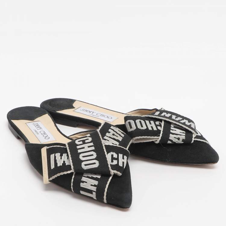 Pre Owned Jimmy Choo Gretchen Size 36 Black Fabric and Suede Mules