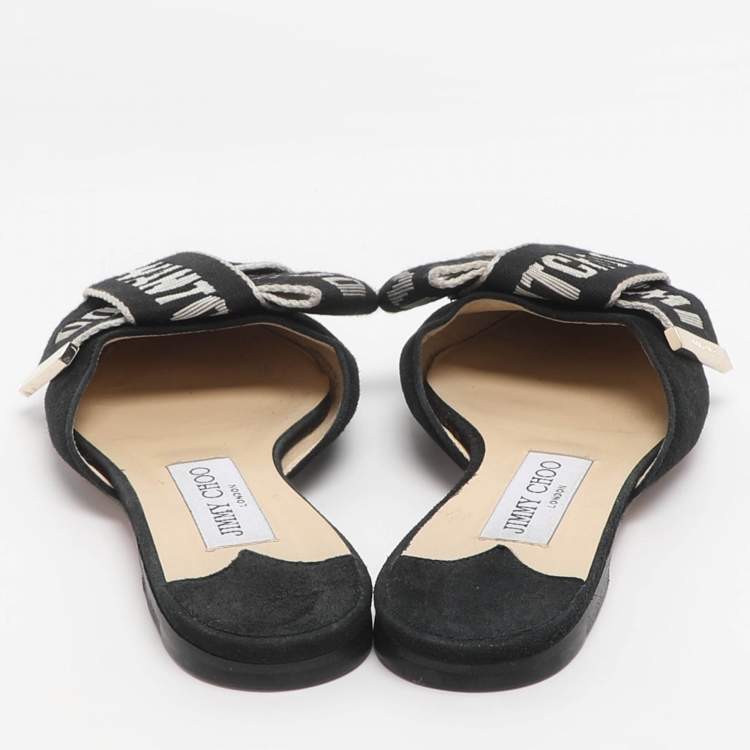 Pre Owned Jimmy Choo Gretchen Size 36 Black Fabric and Suede Mules