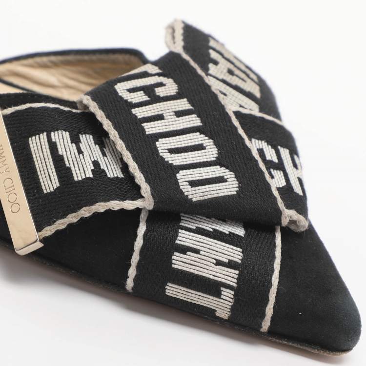 Pre Owned Jimmy Choo Gretchen Size 36 Black Fabric and Suede Mules