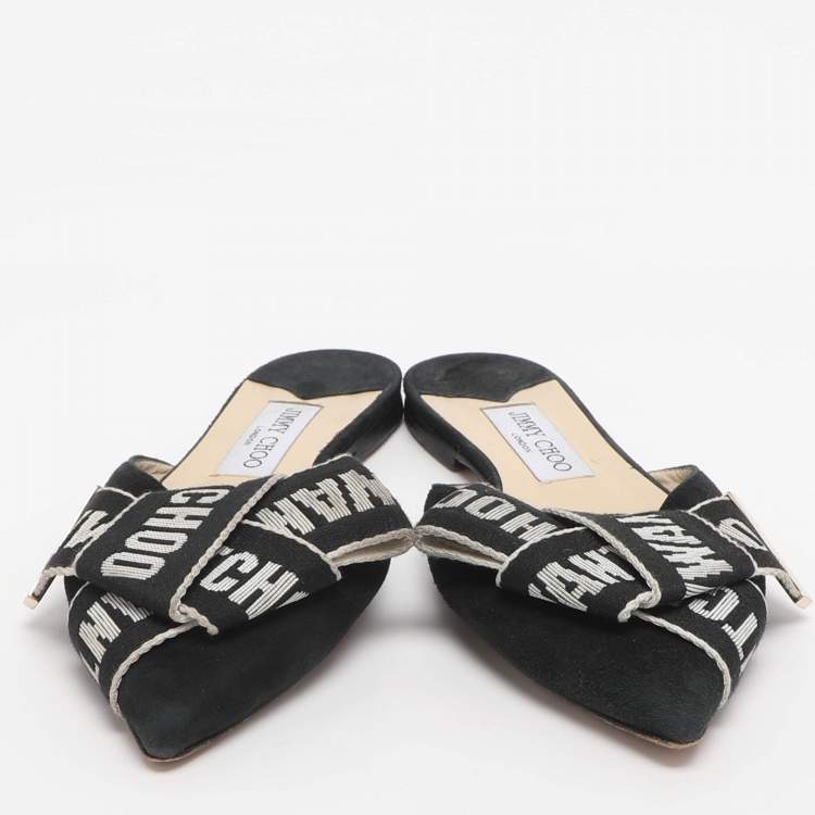 Pre Owned Jimmy Choo Gretchen Size 36 Black Fabric and Suede Mules