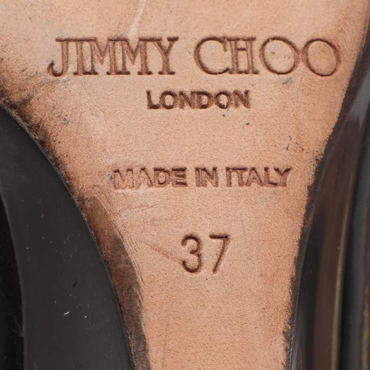 Pre Owned Jimmy Choo Baxen Size 37 Black Patent Leather Peep Toe Pumps