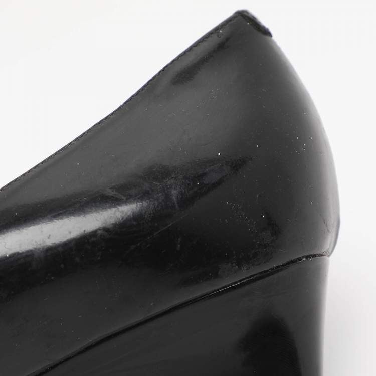 Pre Owned Jimmy Choo Baxen Size 37 Black Patent Leather Peep Toe Pumps