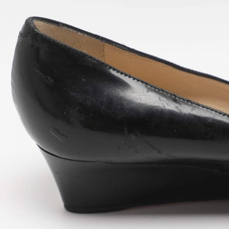 Pre Owned Jimmy Choo Baxen Size 37 Black Patent Leather Peep Toe Pumps