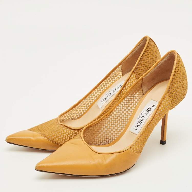 Pre Owned Jimmy Choo Love Size 38 Yellow Leather and Mesh Pumps