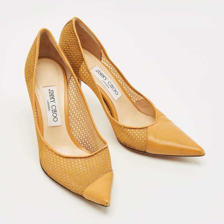 Pre Owned Jimmy Choo Love Size 38 Yellow Leather and Mesh Pumps