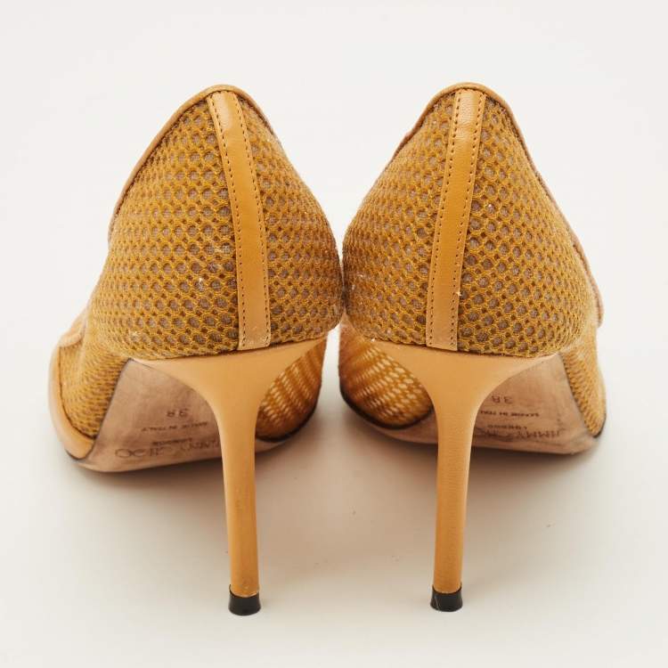Pre Owned Jimmy Choo Love Size 38 Yellow Leather and Mesh Pumps