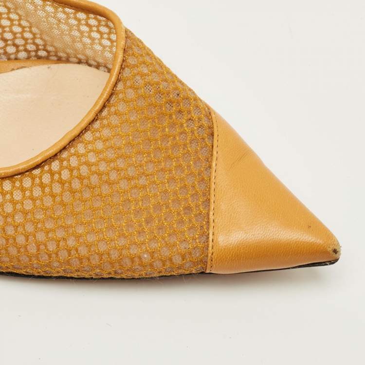 Pre Owned Jimmy Choo Love Size 38 Yellow Leather and Mesh Pumps