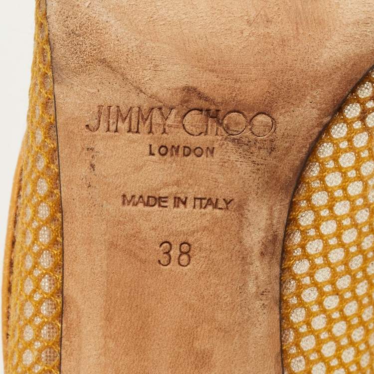 Pre Owned Jimmy Choo Love Size 38 Yellow Leather and Mesh Pumps