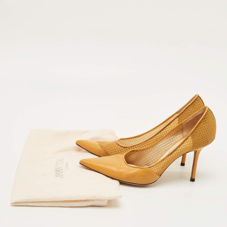 Pre Owned Jimmy Choo Love Size 38 Yellow Leather and Mesh Pumps