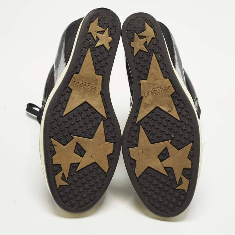 Pre Owned Jimmy Choo Size 39 Black Patent Leather and Suede Wedge Sneakers