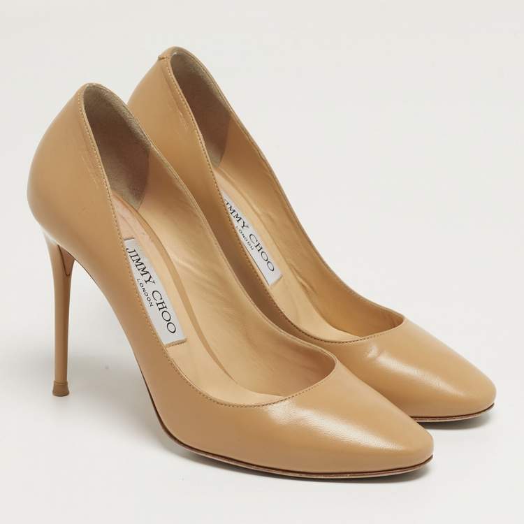Pre Owned Jimmy Choo Size 38 Beige Leather Round Toe Pumps