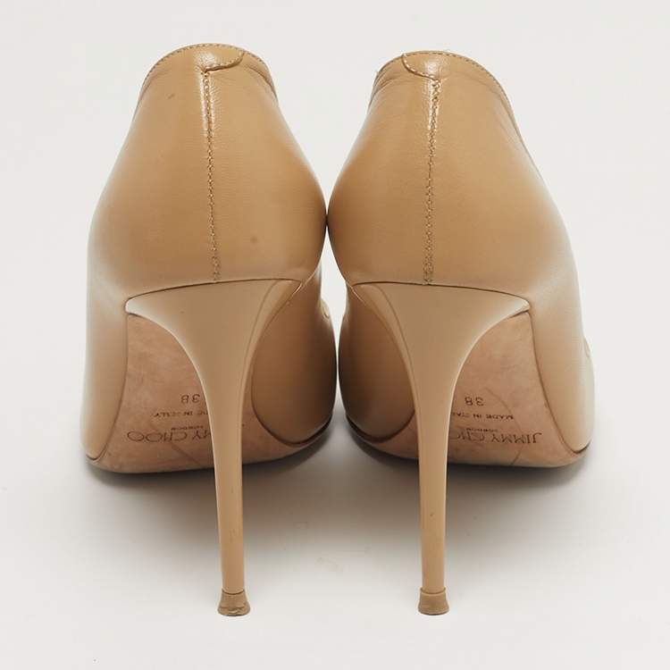 Pre Owned Jimmy Choo Size 38 Beige Leather Round Toe Pumps