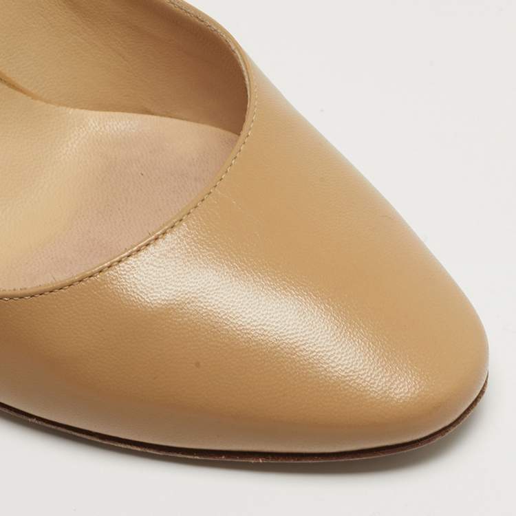 Pre Owned Jimmy Choo Size 38 Beige Leather Round Toe Pumps