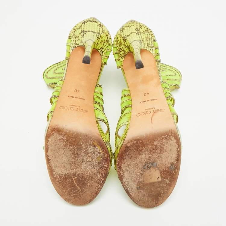 Pre Owned Jimmy Choo Magnum Size 40 Tricolor Net and Python Leather Cut-out Platform Pumps