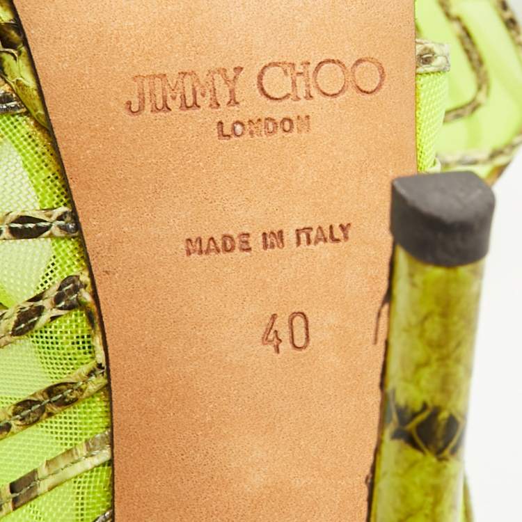 Pre Owned Jimmy Choo Magnum Size 40 Tricolor Net and Python Leather Cut-out Platform Pumps