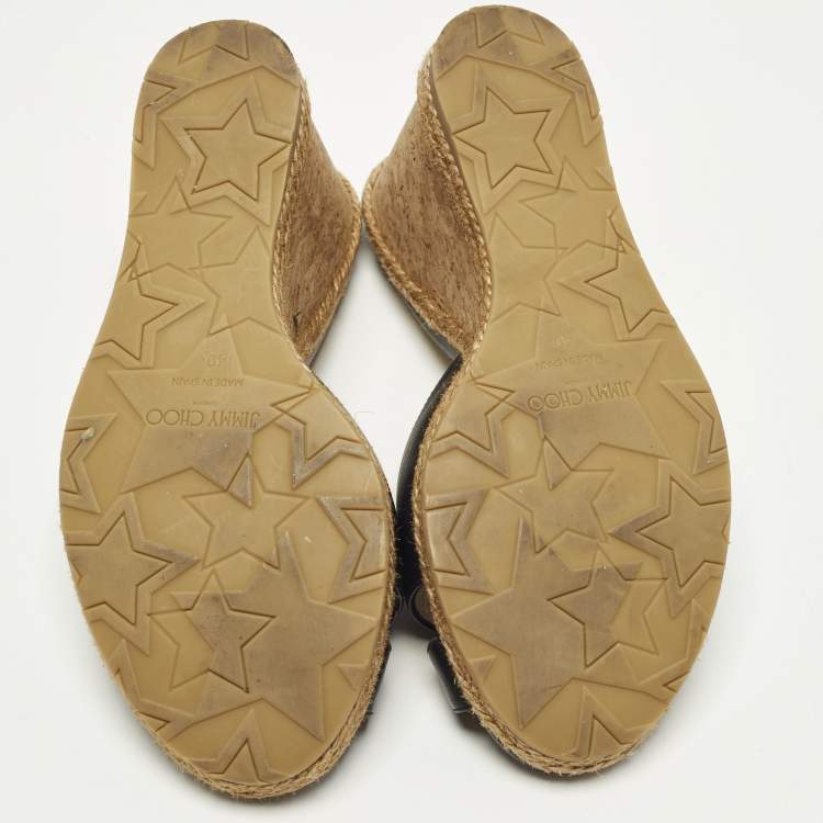 Pre Owned Jimmy Choo Size 40 Black Leather Platform Wedge Slide Sandals