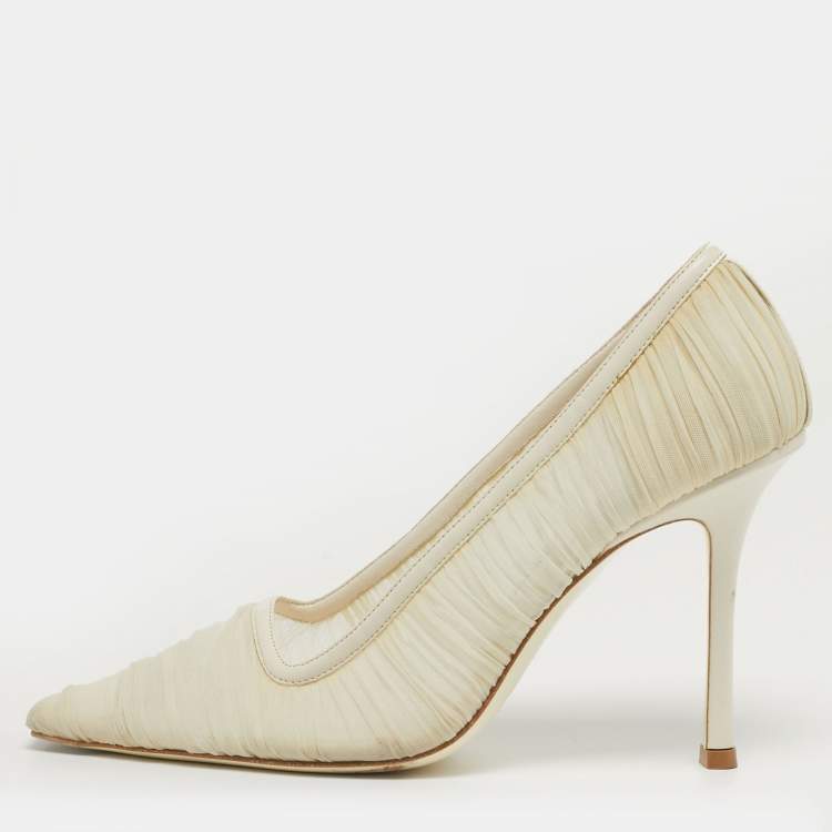 Pre Owned Jimmy Choo Romy Size 39 White Leather and Net Pumps