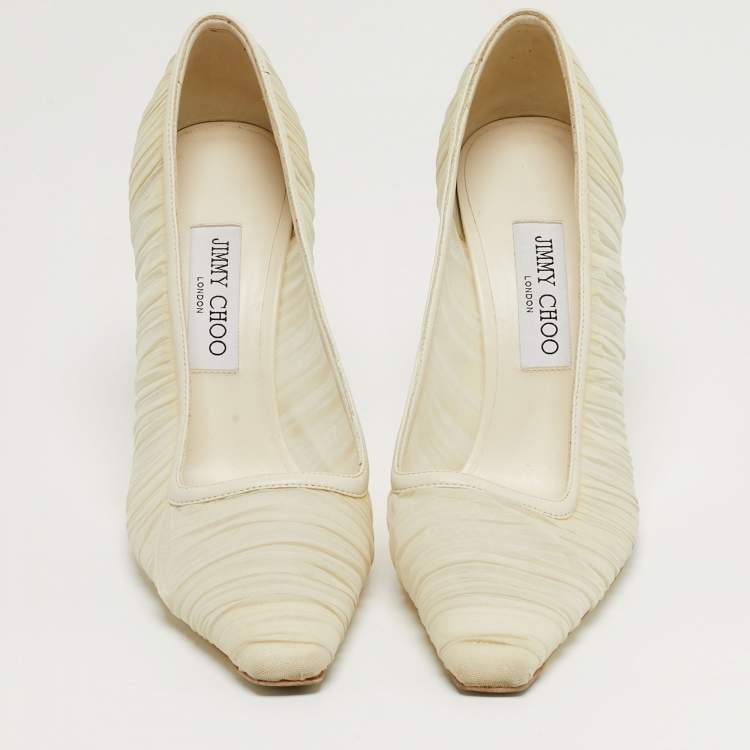 Pre Owned Jimmy Choo Romy Size 39 White Leather and Net Pumps