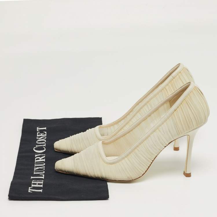 Pre Owned Jimmy Choo Romy Size 39 White Leather and Net Pumps