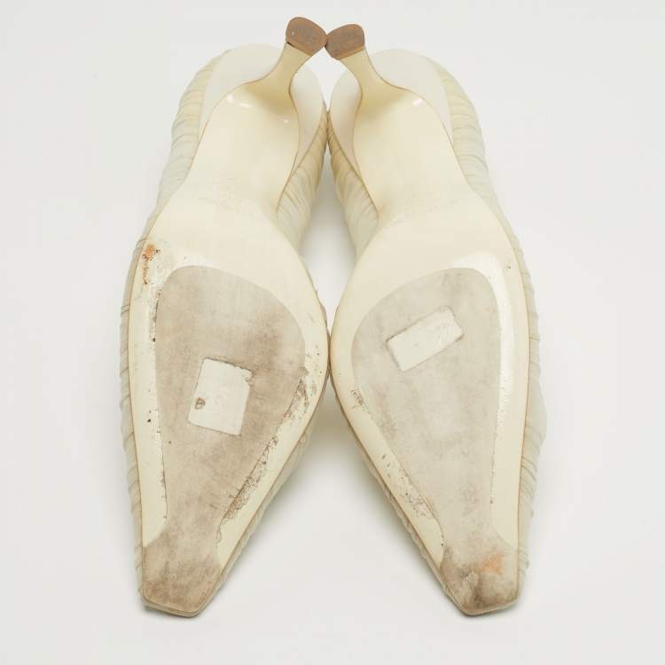 Pre Owned Jimmy Choo Romy Size 39 White Leather and Net Pumps