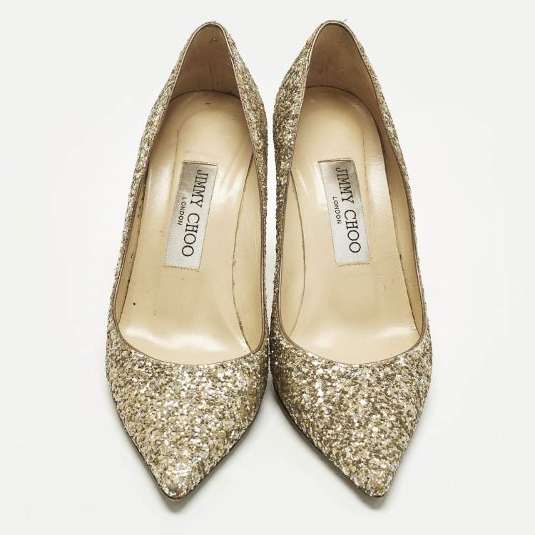 Pre Owned Jimmy Choo Romy Size 36 Gold Coarse Glitter Pumps