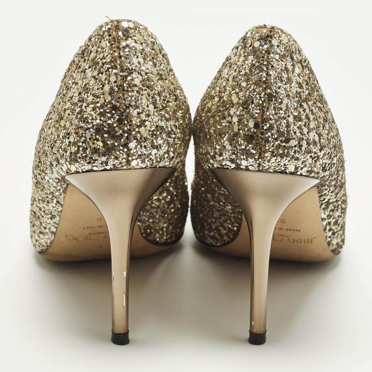 Pre Owned Jimmy Choo Romy Size 36 Gold Coarse Glitter Pumps