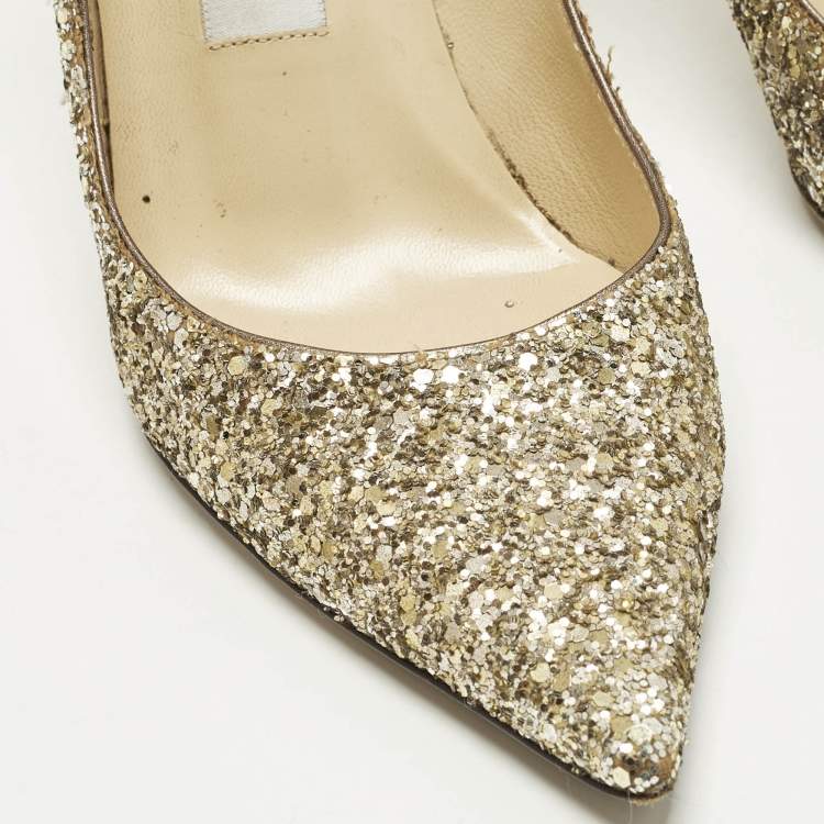 Pre Owned Jimmy Choo Romy Size 36 Gold Coarse Glitter Pumps