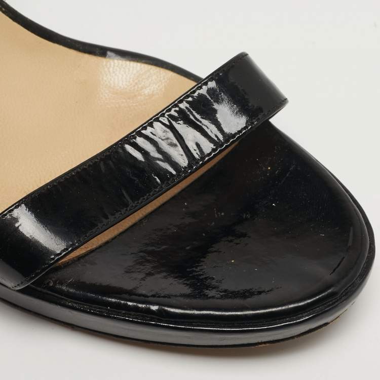 Pre Owned Jimmy Choo Alana Size 39 Black Patent Leather Cork Wedge Sandals