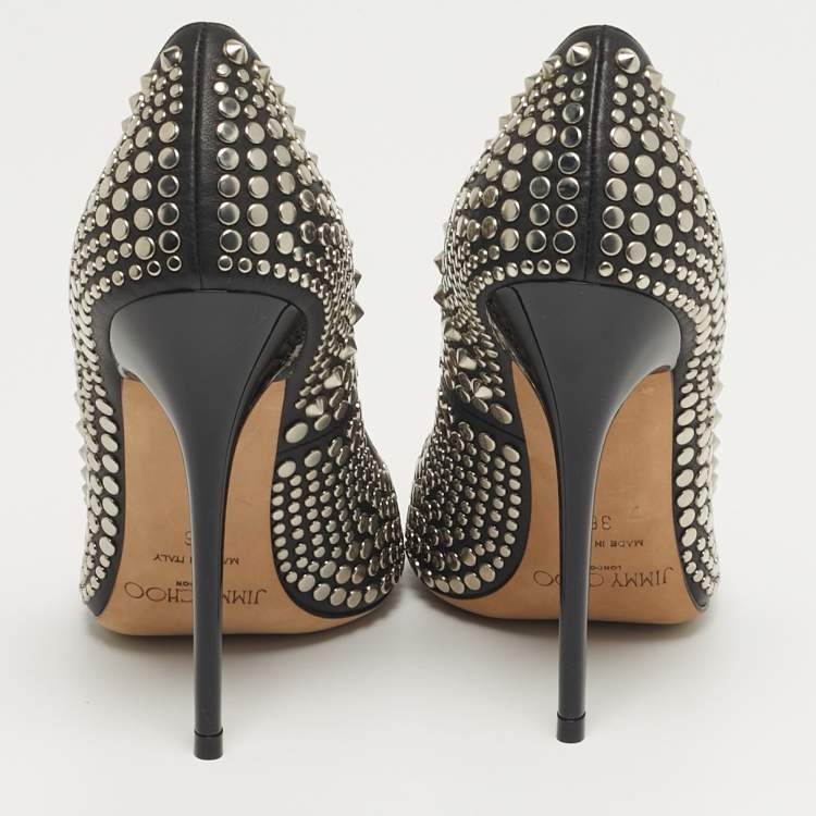 Pre Owned Jimmy Choo Studded Spikes Size 36 Black Leather Pumps