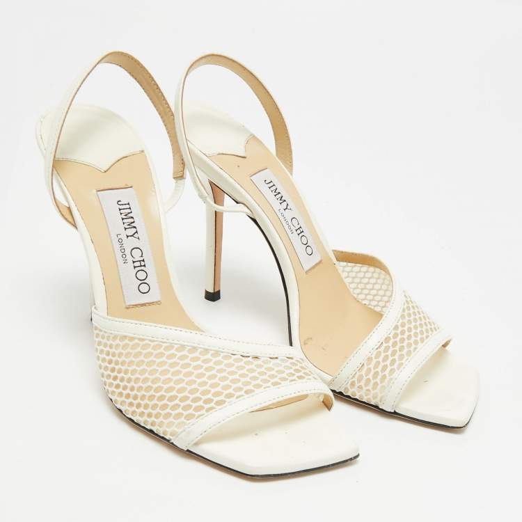 مملوكة مسبقًا Jimmy Choo Size 36.5 White Leather and Mesh Slingback Sandals