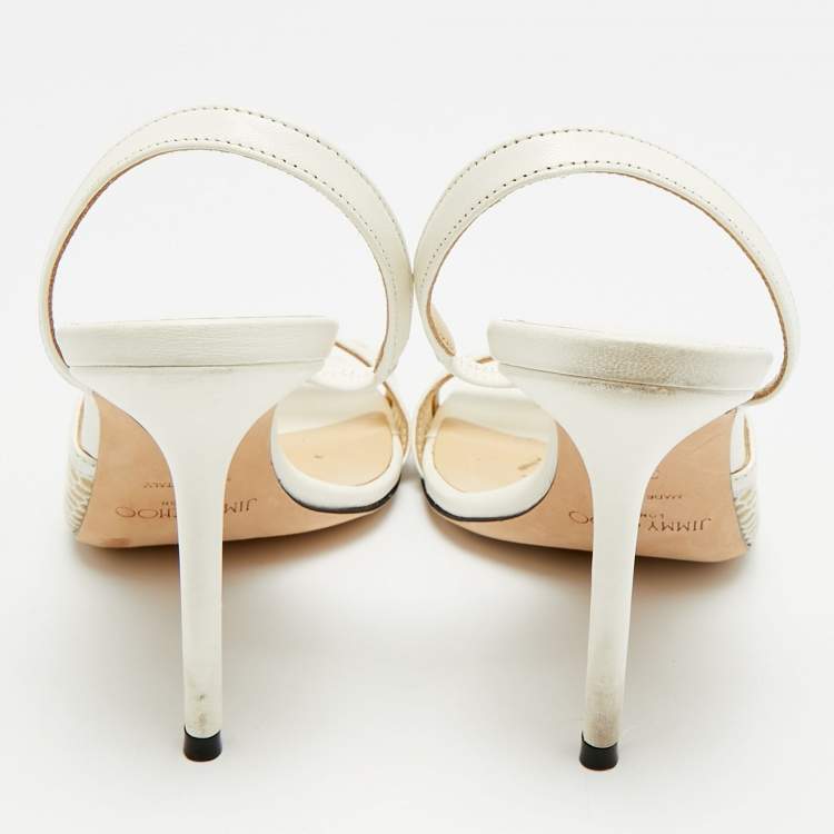 مملوكة مسبقًا Jimmy Choo Size 36.5 White Leather and Mesh Slingback Sandals