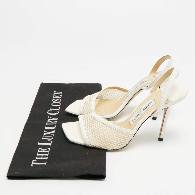 مملوكة مسبقًا Jimmy Choo Size 36.5 White Leather and Mesh Slingback Sandals