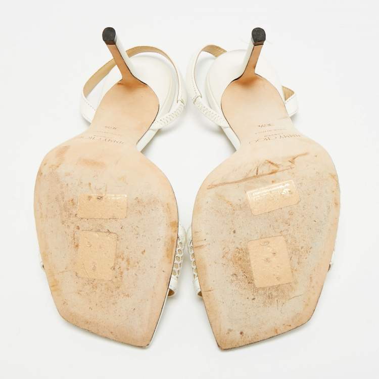 مملوكة مسبقًا Jimmy Choo Size 36.5 White Leather and Mesh Slingback Sandals