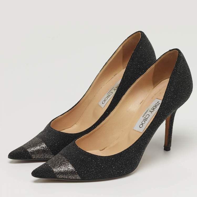 Pre Owned Jimmy Choo Romy Size 39 Black/Silver Quartz Suede Pointed Toe Pumps