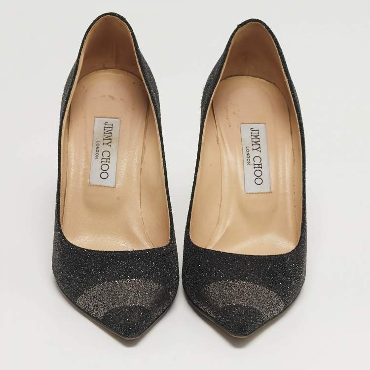 Pre Owned Jimmy Choo Romy Size 39 Black/Silver Quartz Suede Pointed Toe Pumps