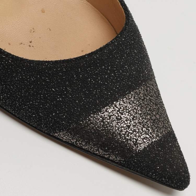 Pre Owned Jimmy Choo Romy Size 39 Black/Silver Quartz Suede Pointed Toe Pumps