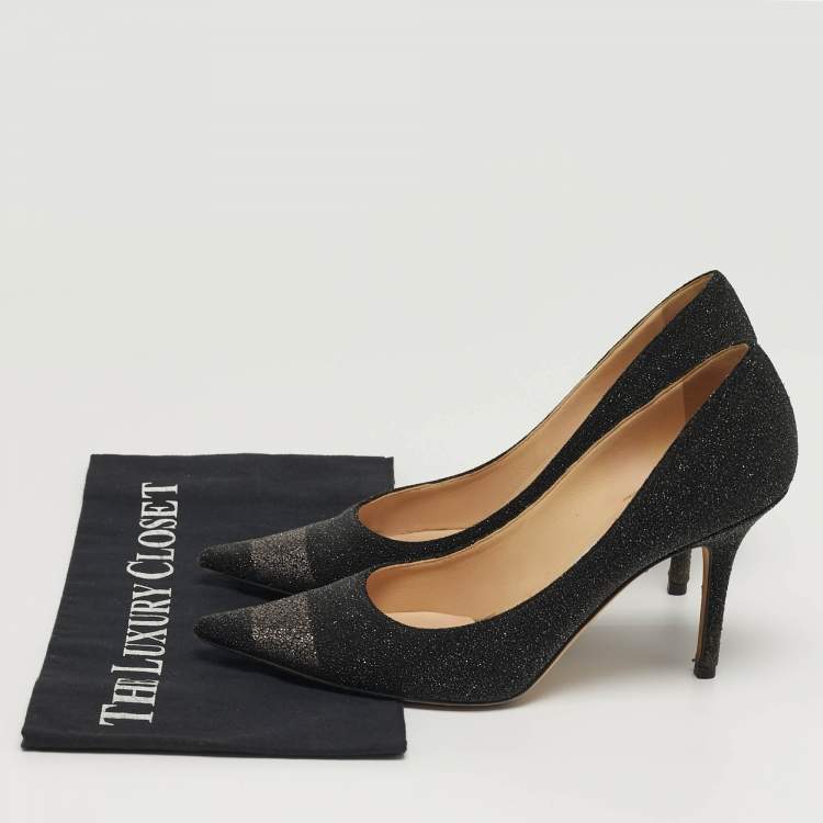 Pre Owned Jimmy Choo Romy Size 39 Black/Silver Quartz Suede Pointed Toe Pumps