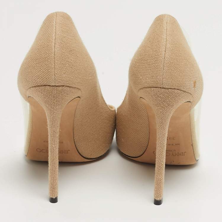 Pre Owned Jimmy Choo Cass Size 39.5 Beige/Transparent Canvas and PVC Pumps