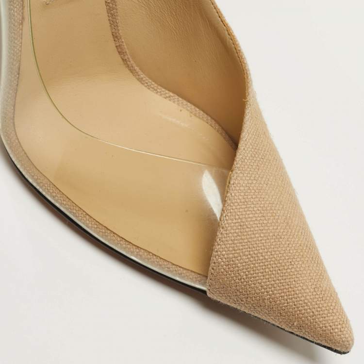 Pre Owned Jimmy Choo Cass Size 39.5 Beige/Transparent Canvas and PVC Pumps