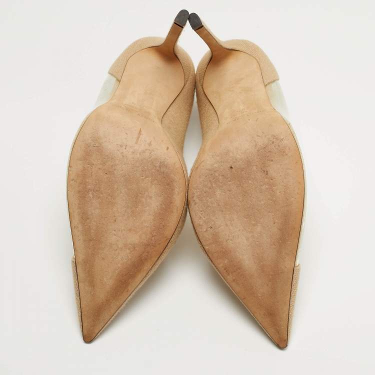 Pre Owned Jimmy Choo Cass Size 39.5 Beige/Transparent Canvas and PVC Pumps