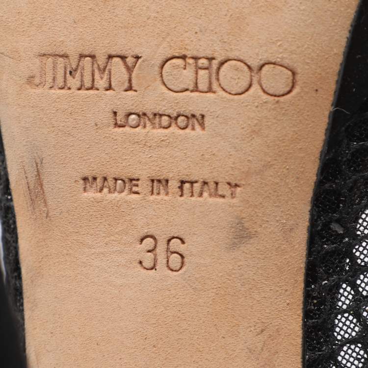 Pre Owned Jimmy Choo Tesia Size 36 Black Mesh and Suede Platform Pumps