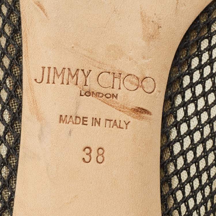 Pre Owned Jimmy Choo Amika Size 38 Black Mesh and Patent Leather Pumps