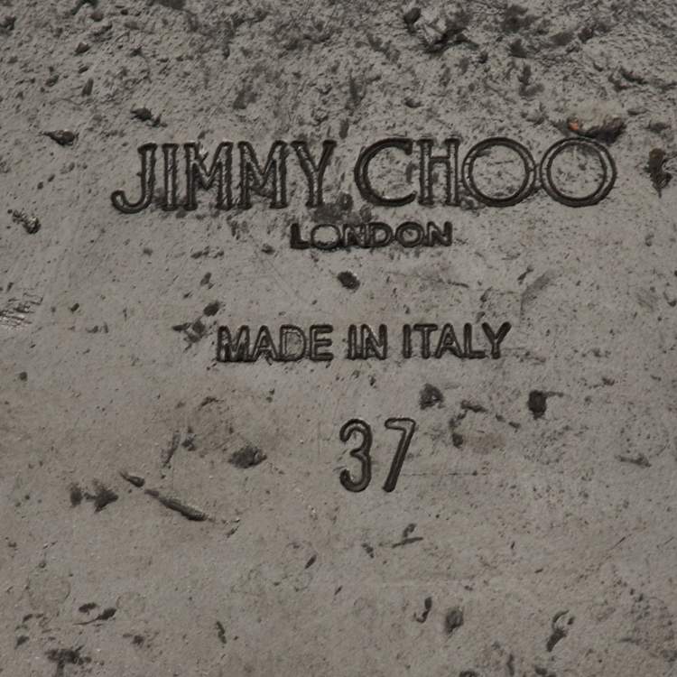 Pre Owned Jimmy Choo Size 37 Navy Blue/Grey Woven Fabric Flat Slide Sandals