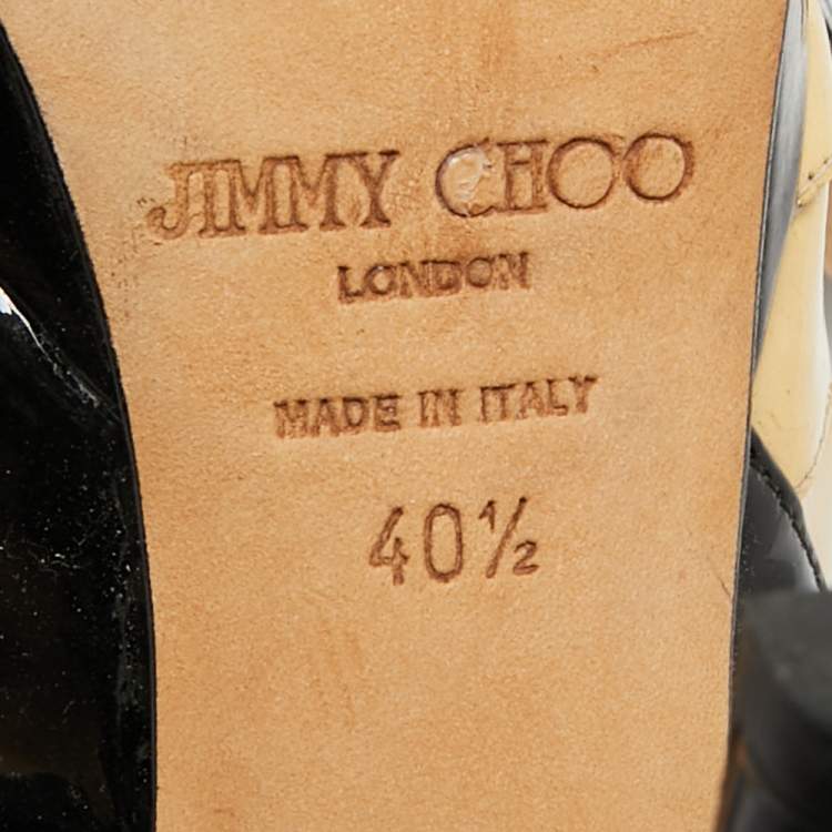 Pre Owned Jimmy Choo  Size 40.5 Beige/Black Patent Leather Strappy Platform Sandals