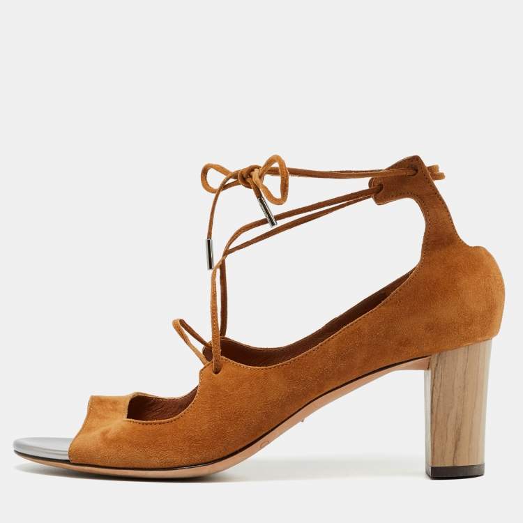 Pre Owned Jimmy Choo Verie Size 38.5 Brown Suede Lace Up Pumps