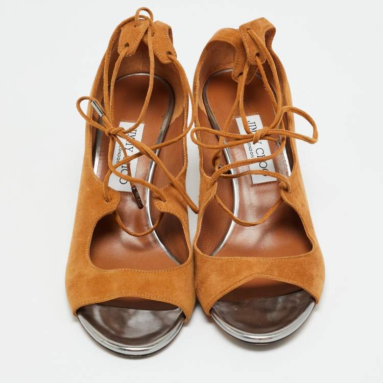 Pre Owned Jimmy Choo Verie Size 38.5 Brown Suede Lace Up Pumps