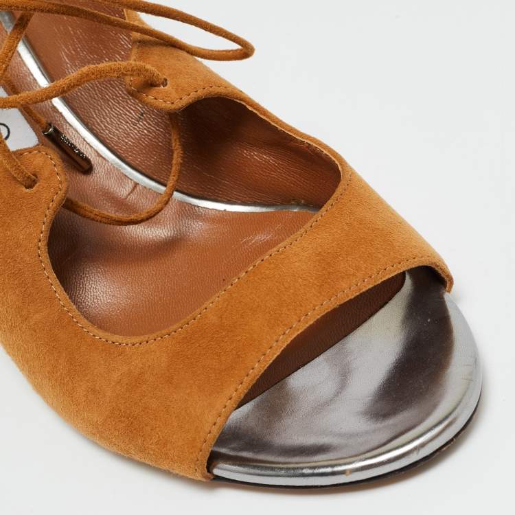 Pre Owned Jimmy Choo Verie Size 38.5 Brown Suede Lace Up Pumps