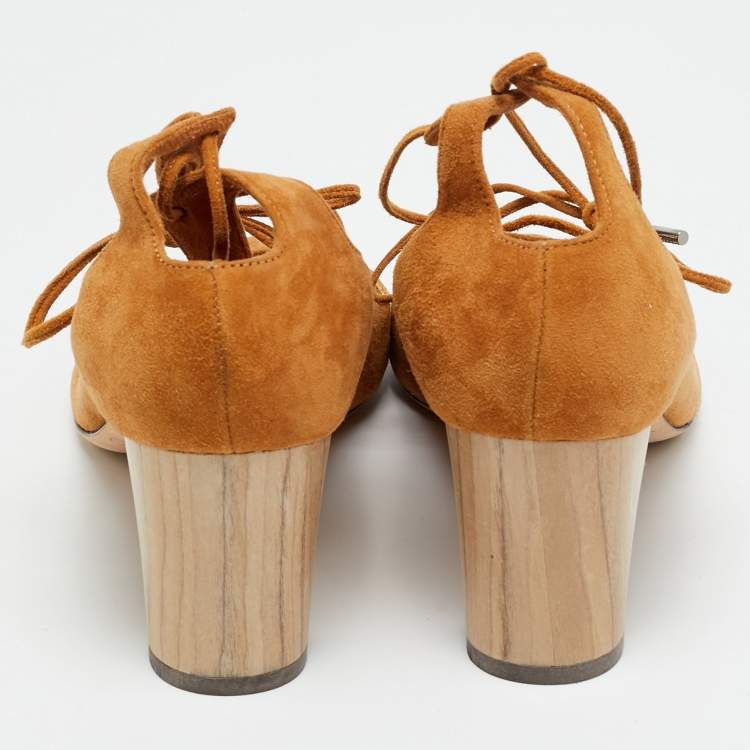 Pre Owned Jimmy Choo Verie Size 38.5 Brown Suede Lace Up Pumps